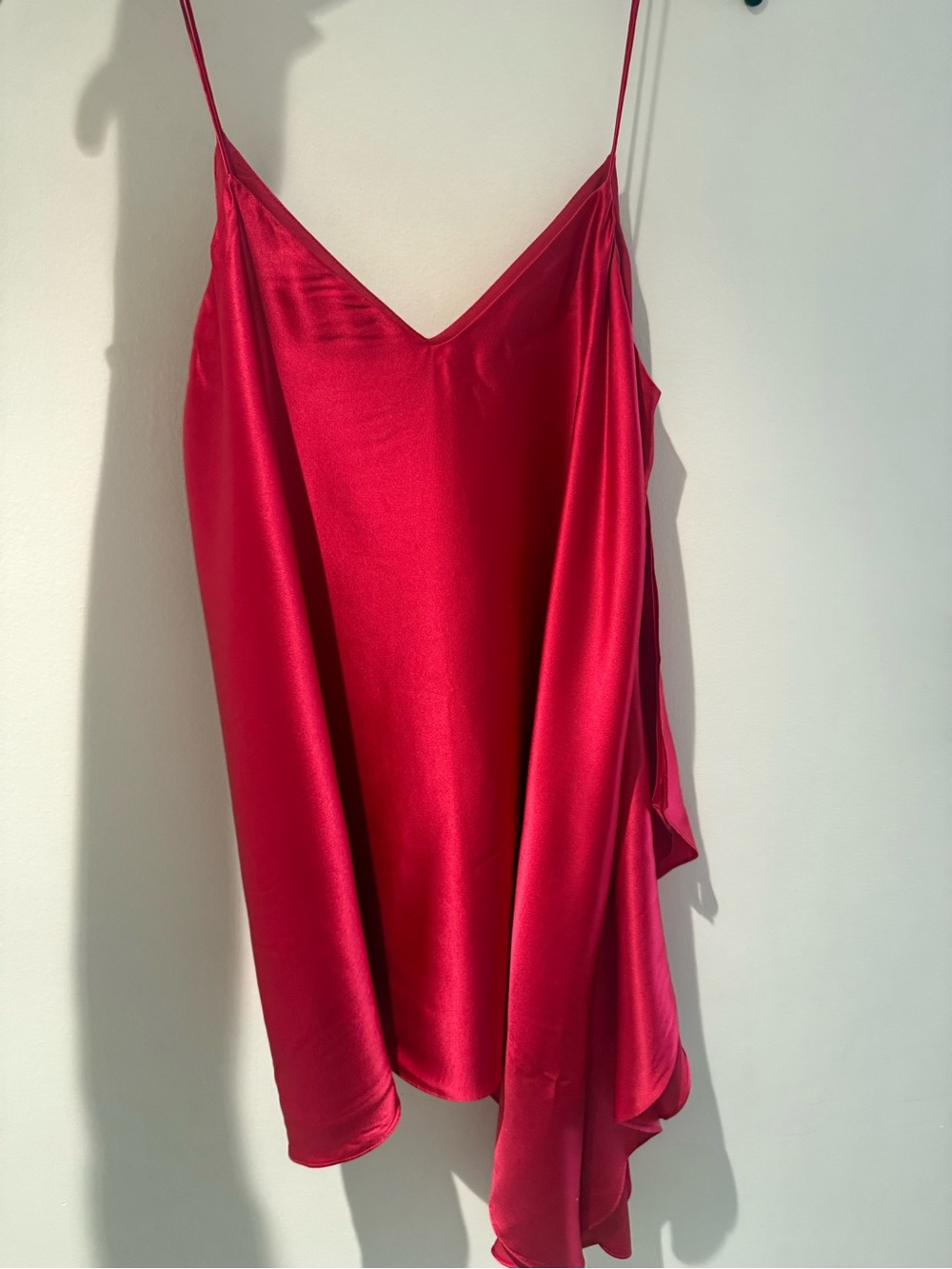 Cinq à Sept Red 100% Silk Asymmetric Draped V-Neck Mini Dress in red